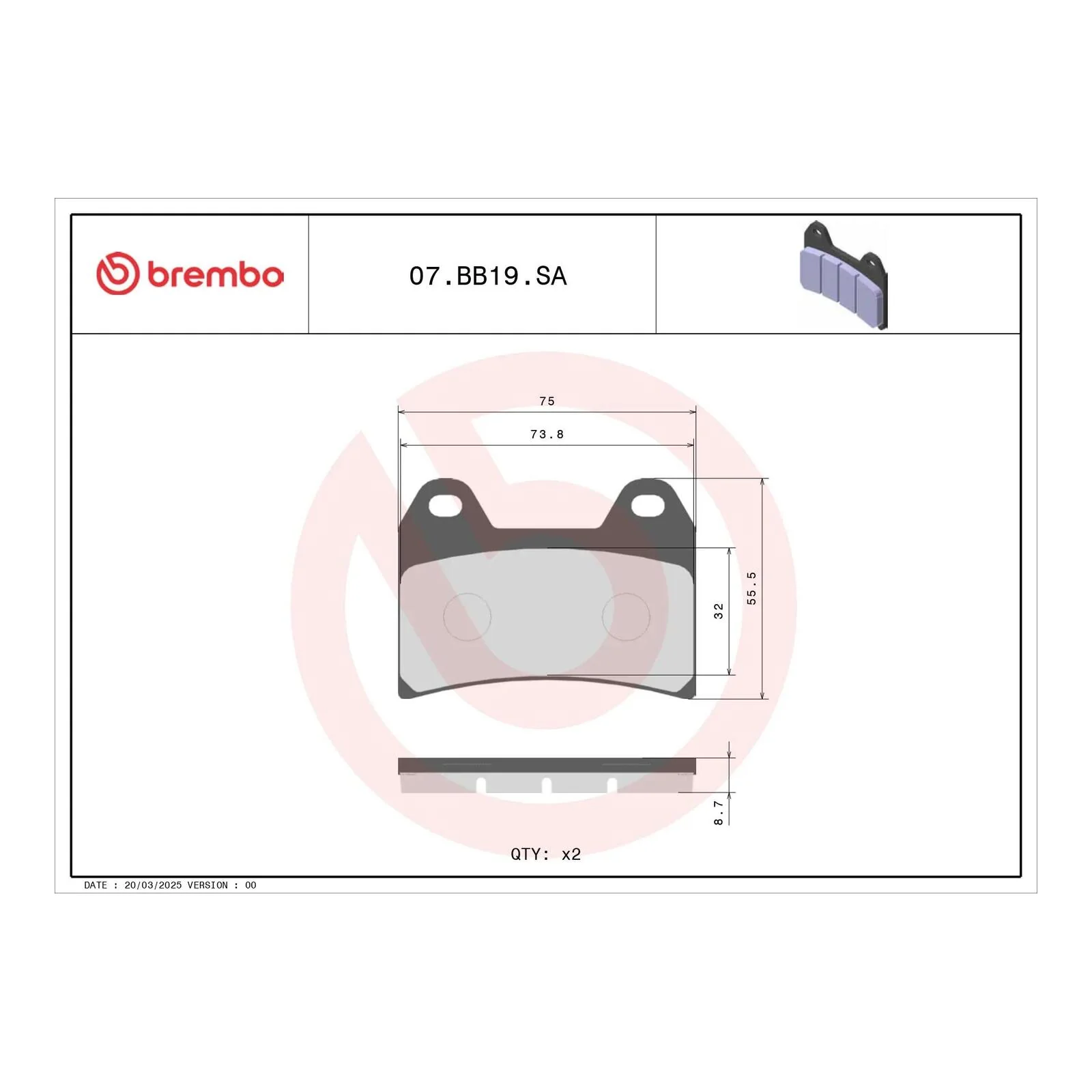 Brembo Prime Brake Pad Sinter Front 07BB19SA - Image 3