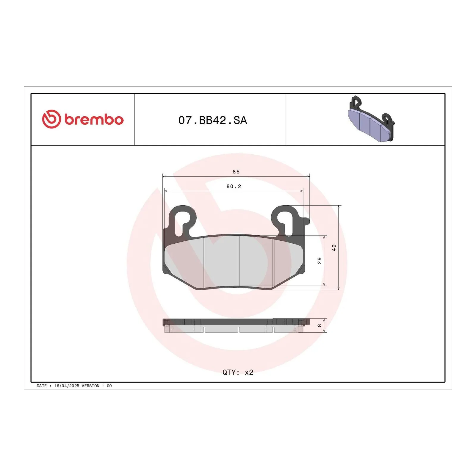 Brembo Prime Brake Pad Sinter Front 07BB42SA - Image 4