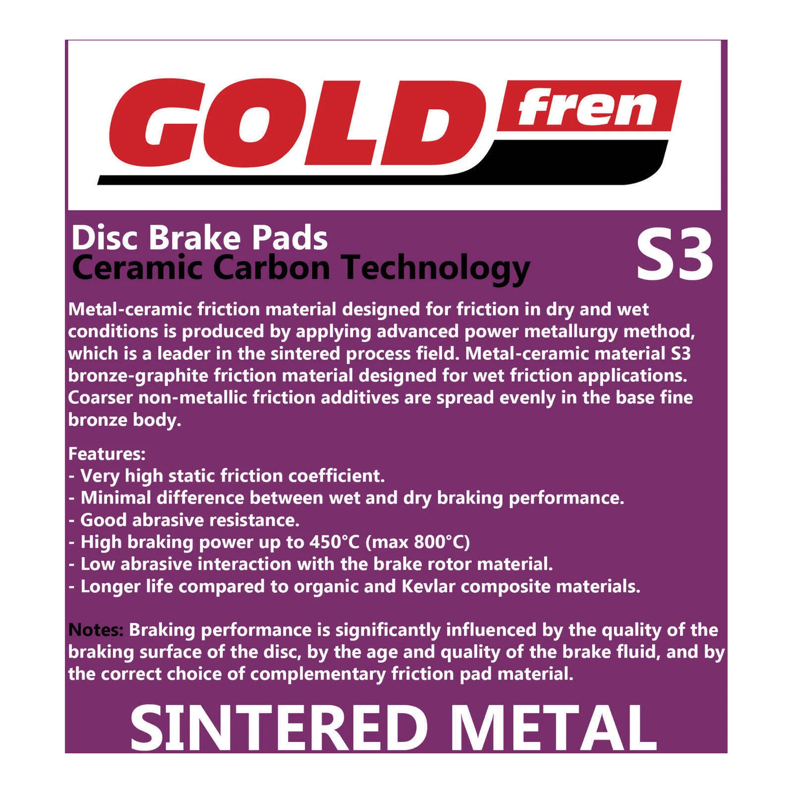 GOLDfren Brake Pads Sintered Sports GF134 - S3 ( PH273 ) - Image 3