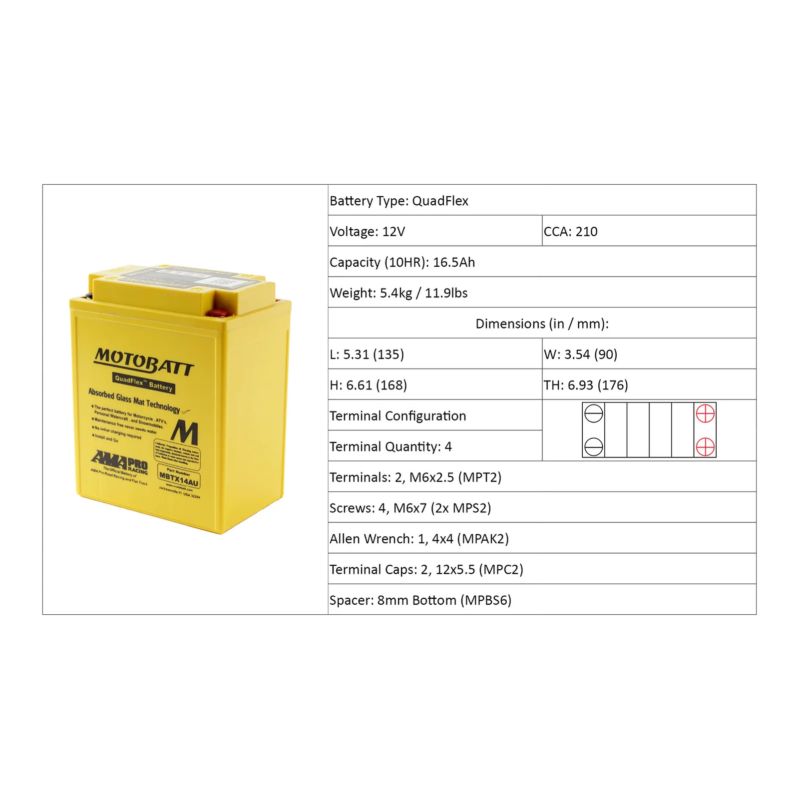 Motobatt Battery Quadflex AGM - MBTX14AU - Image 4