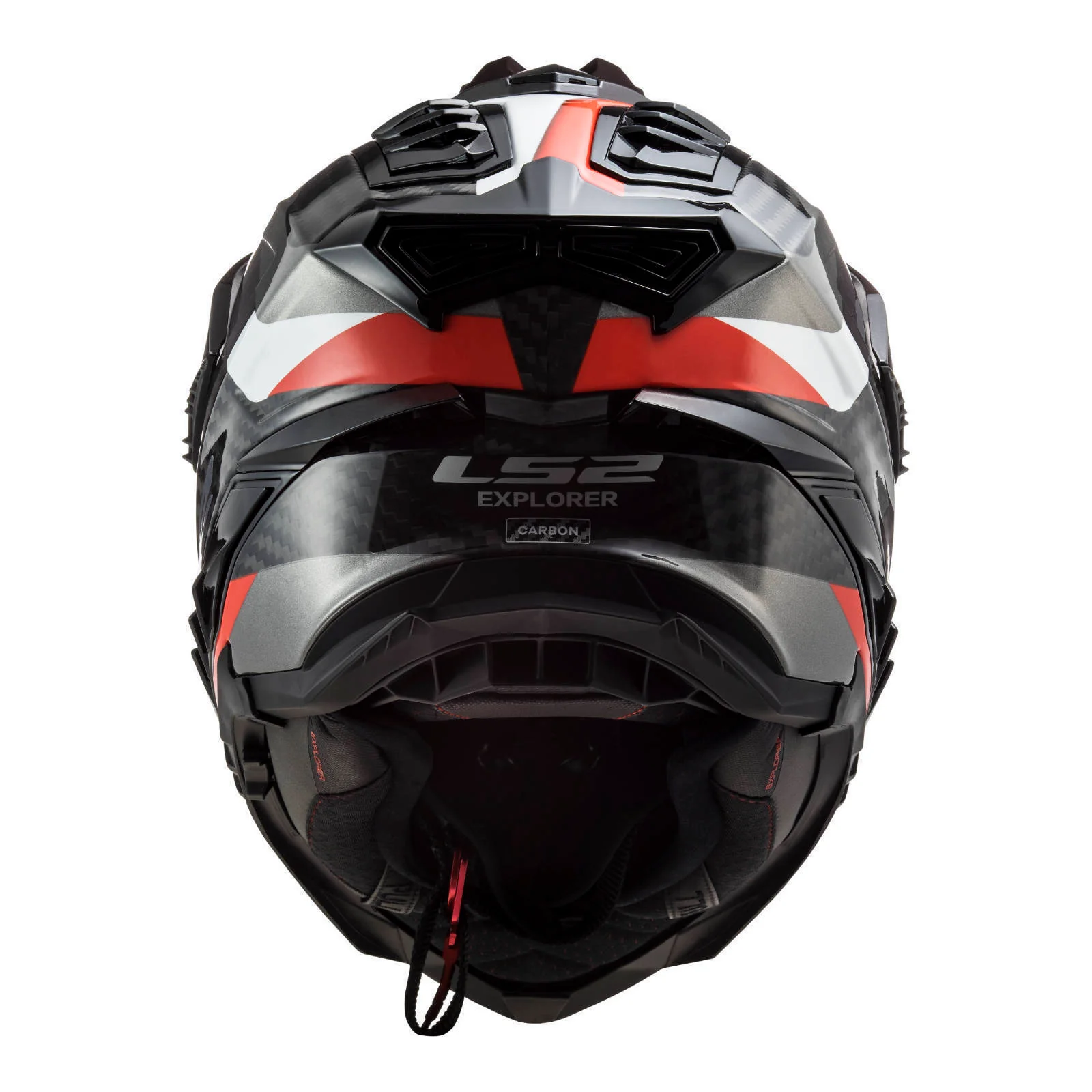 LS2 MX701 Explorer Carbon Frontier Helmet - Titanium / Red - Image 3